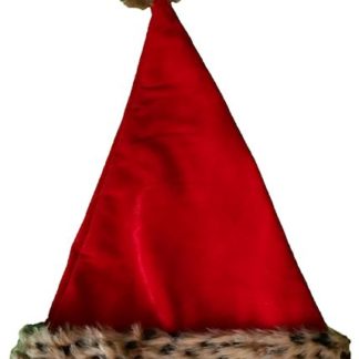 Animal Print Santa Hat, Red Velvet Faux Leopard Fur
